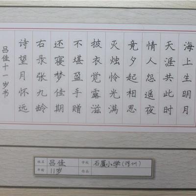 深圳 深圳市福田区石厦小学 硬笔小学组 吕佳