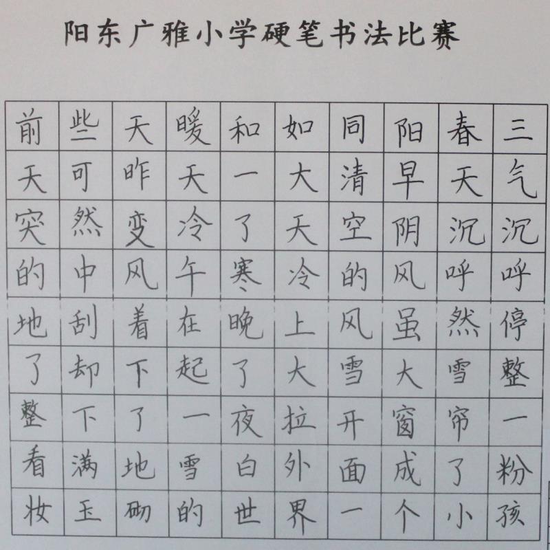 阳江 阳东广雅学校 硬笔小学组 曾泰博