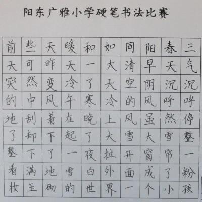 阳江 阳东广雅学校 硬笔小学组 曾泰博