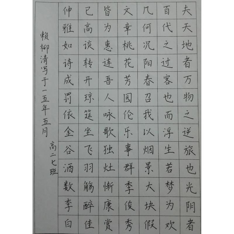 河源 东源中学 硬笔中学组 赖柳清