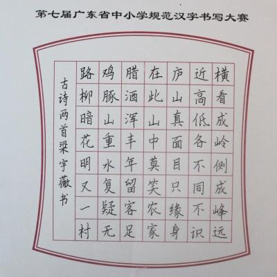 湛江 湛江市麻章区湖光中心小学 硬笔小学组 梁宇薇