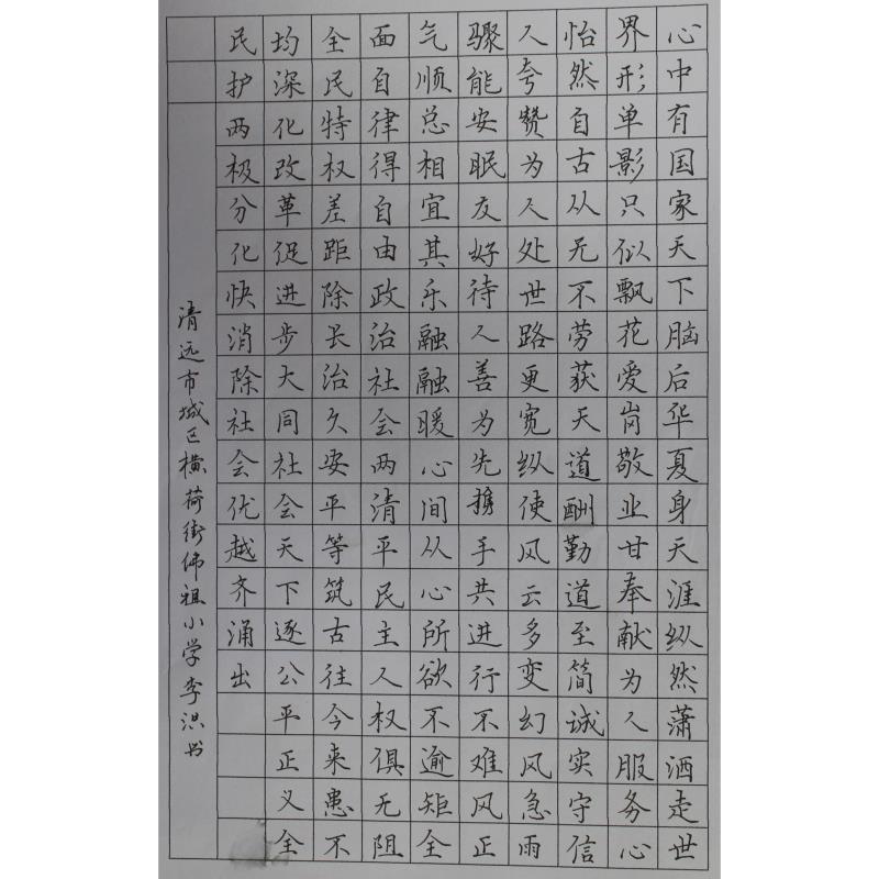 清远 清远市清城区横荷街佛祖小学 硬笔教师组 李洪