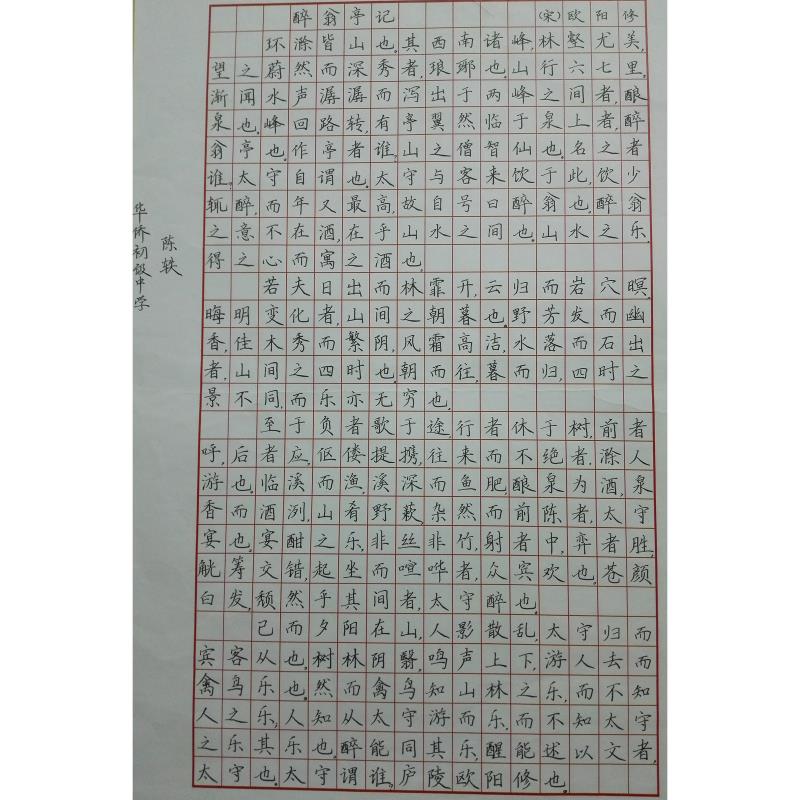 潮州 潮阳区华侨初级中学 硬笔中学组 陈轶