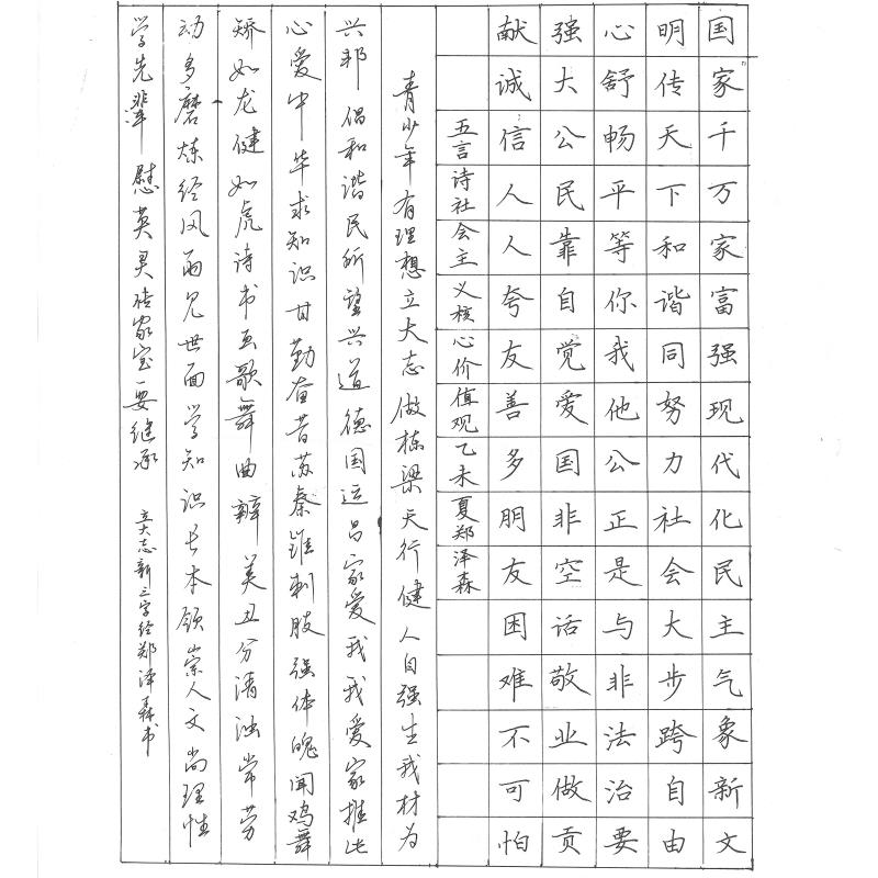惠州 惠东慈云实验中学 硬笔中学组 郑泽森